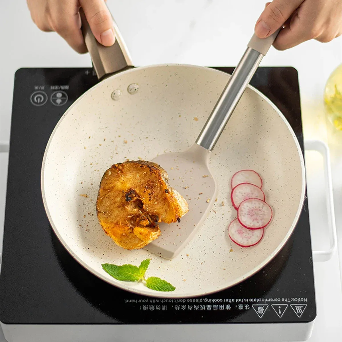 Spatule à frire pour steak, ustensiles de cuisine à manche en acier inoxydable, ensemble d'ustensiles de cuisine en silicone, ensemble d'outils de cuisine 2 pièces 2