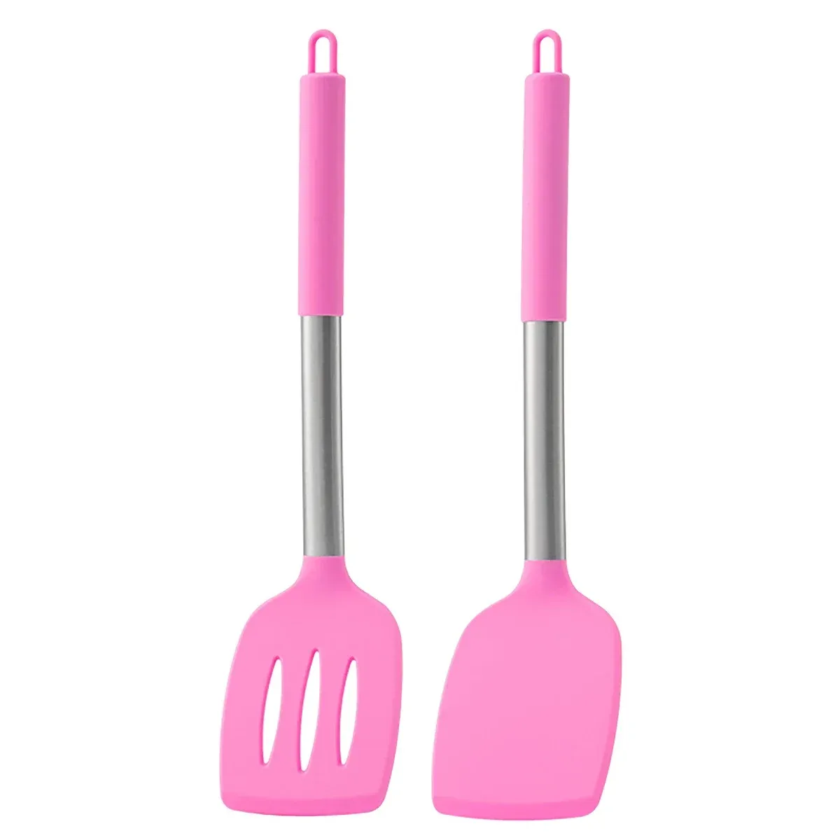 Spatule à frire pour steak, ustensiles de cuisine à manche en acier inoxydable, ensemble d'ustensiles de cuisine en silicone, ensemble d'outils de cuisine 2 pièces 10