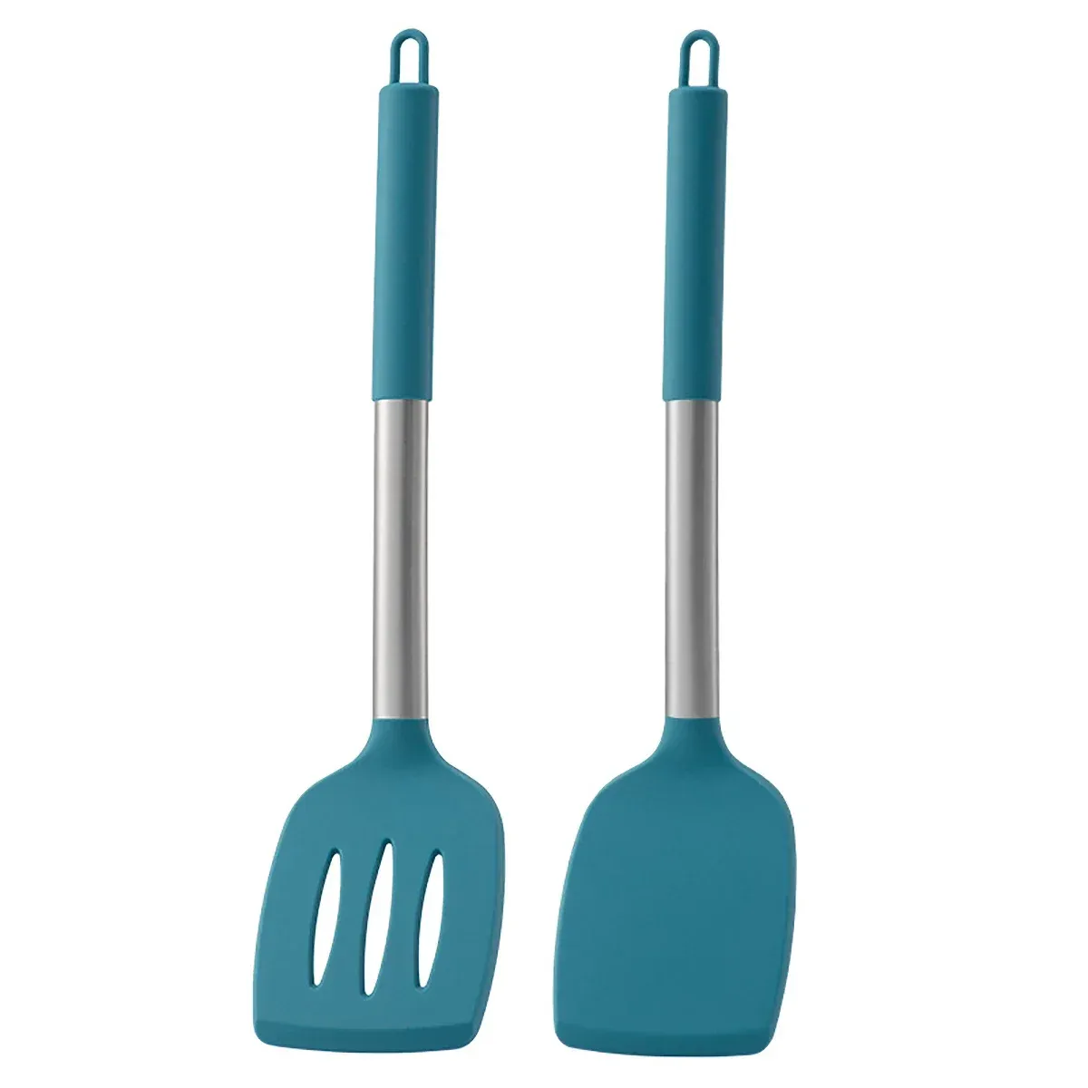 Spatule à frire pour steak, ustensiles de cuisine à manche en acier inoxydable, ensemble d'ustensiles de cuisine en silicone, ensemble d'outils de cuisine 2 pièces 12