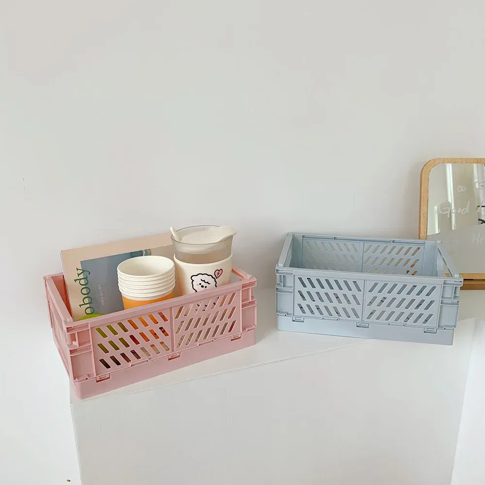 Panier de rangement pliable en plastique, pliage compact