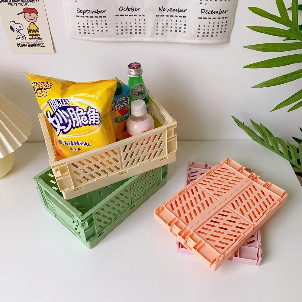 Panier de rangement pliable en plastique, rangement bureau