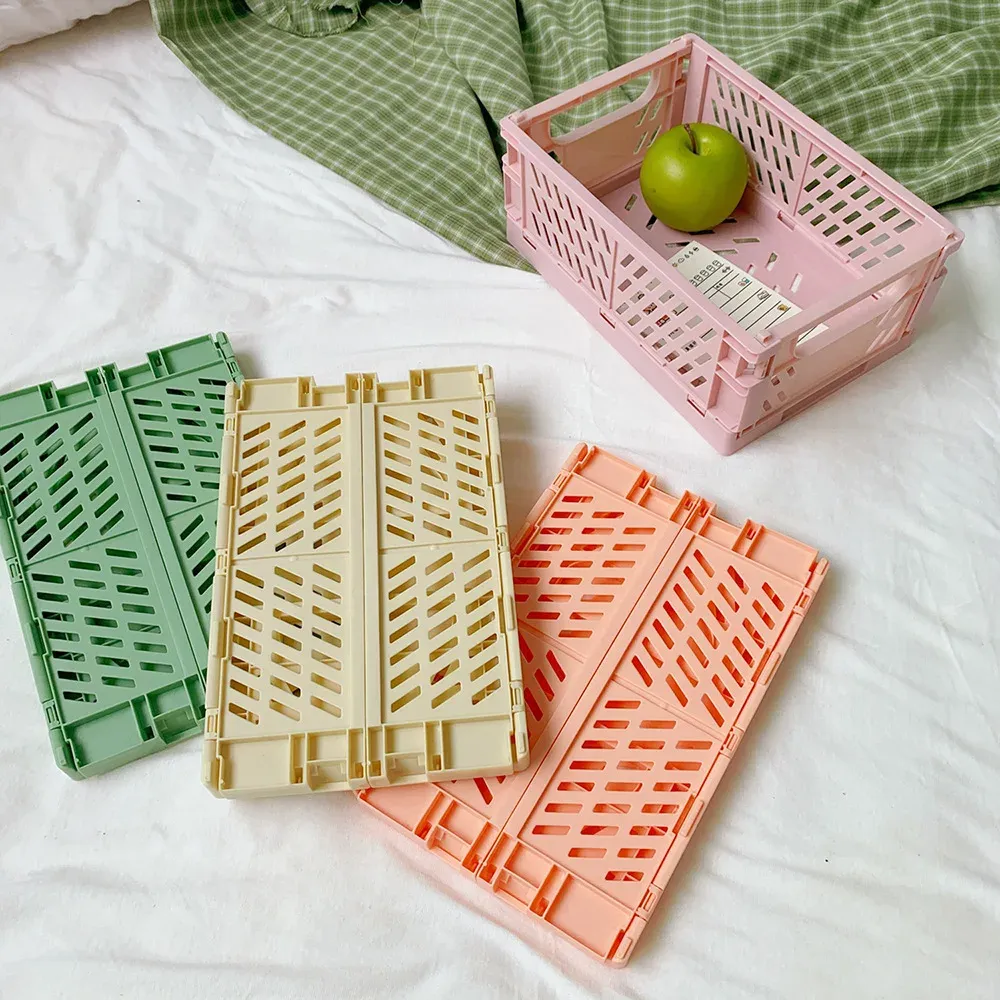Panier de rangement pliable en plastique, rangement cosmétiques