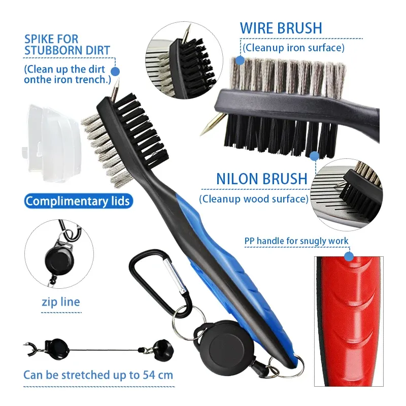 Nettoyeur de club de golf avec mousqueton, brosse de nettoyage et affûteur de rainures, accessoire de golf multi-usage 4