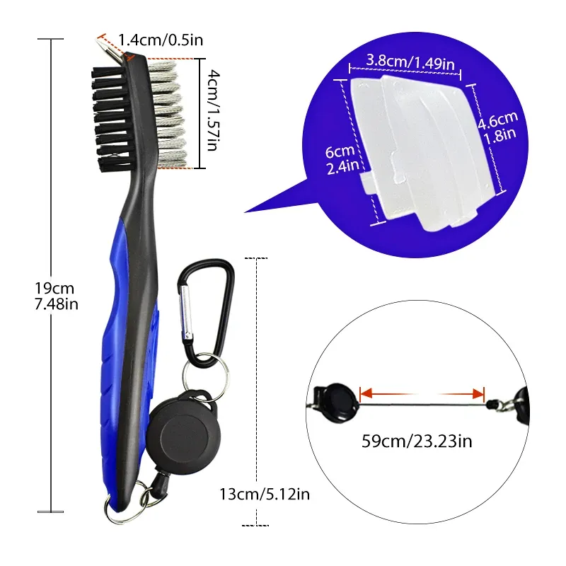 Nettoyeur de club de golf avec mousqueton, brosse de nettoyage et affûteur de rainures, accessoire de golf multi-usage 22
