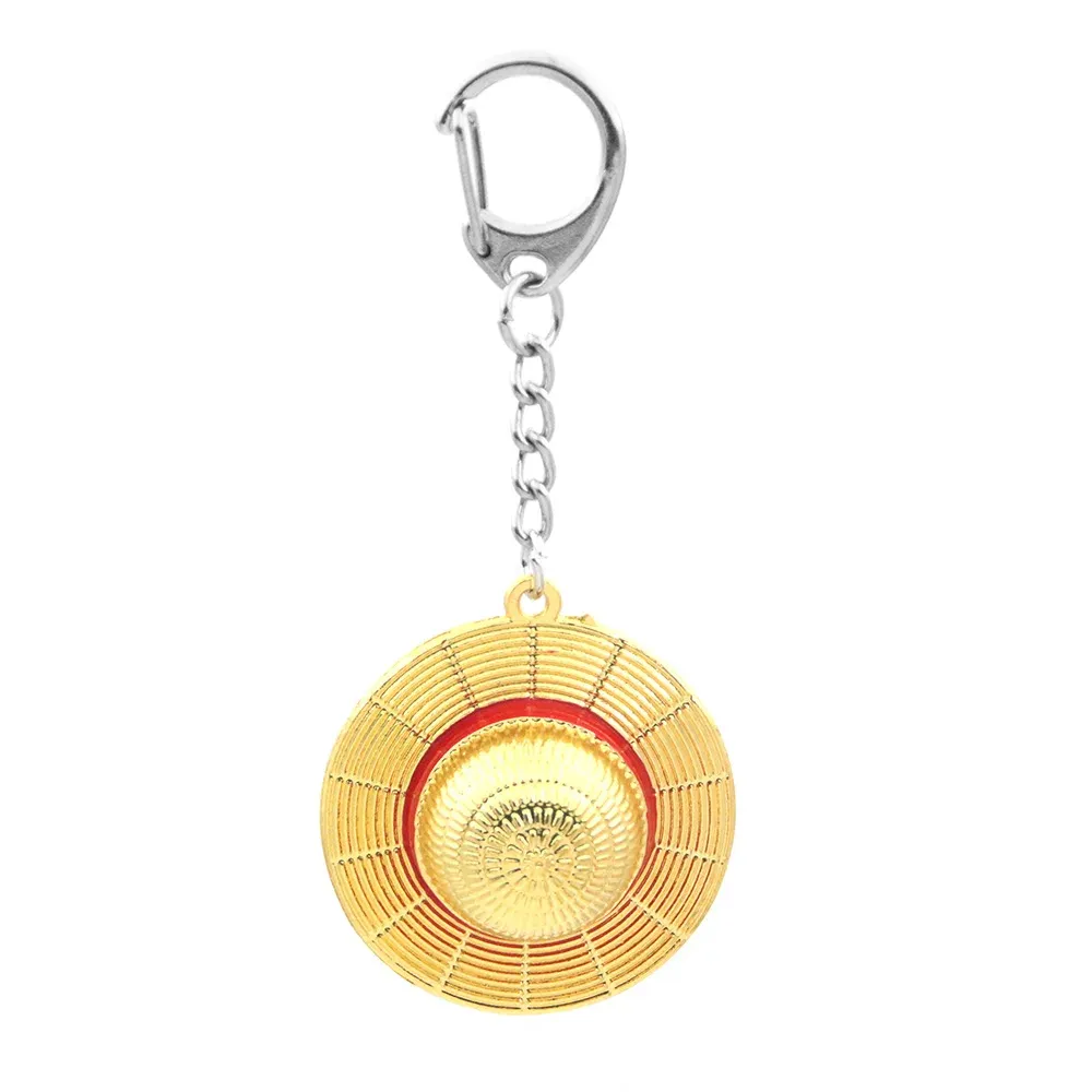Porte-clés en métal à pendentif chapeau de paille, style anime classique 8