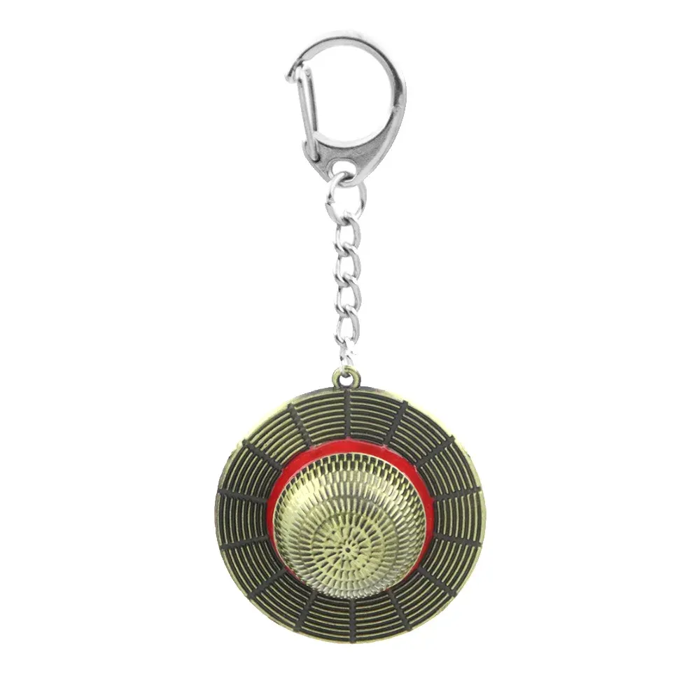 Porte-clés en métal à pendentif chapeau de paille, style anime classique 9