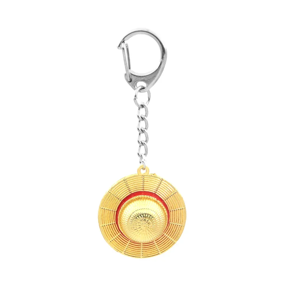 Porte-clés en métal à pendentif chapeau de paille, style anime classique 10