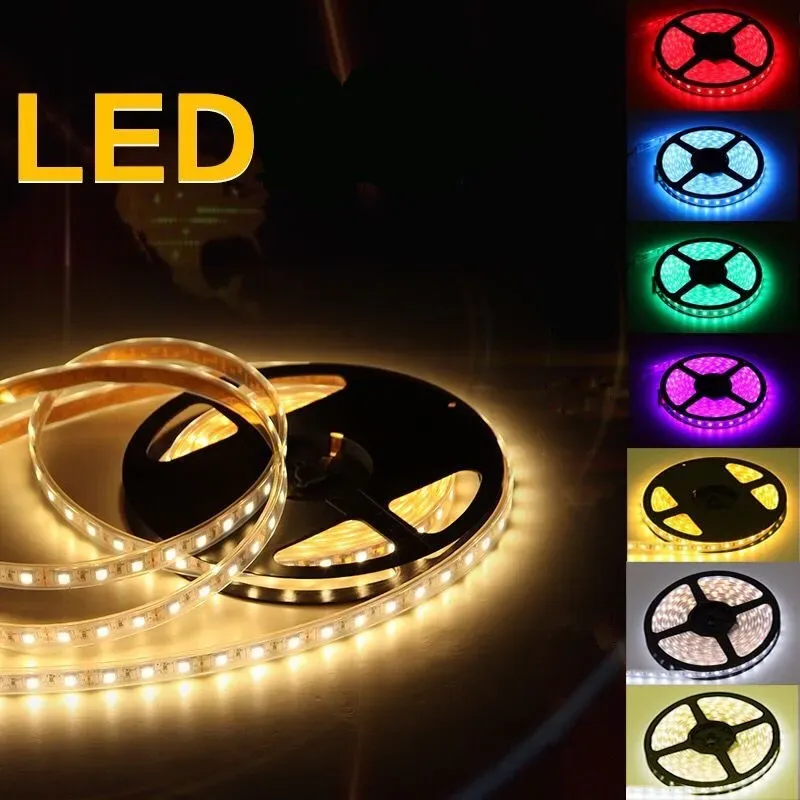 Bande LED RGB 12 V CC 5 m 300 LED SMD 2835 Bleu Rouge Vert Jaune Blanc Blanc Chaud Ruban Flexible 3