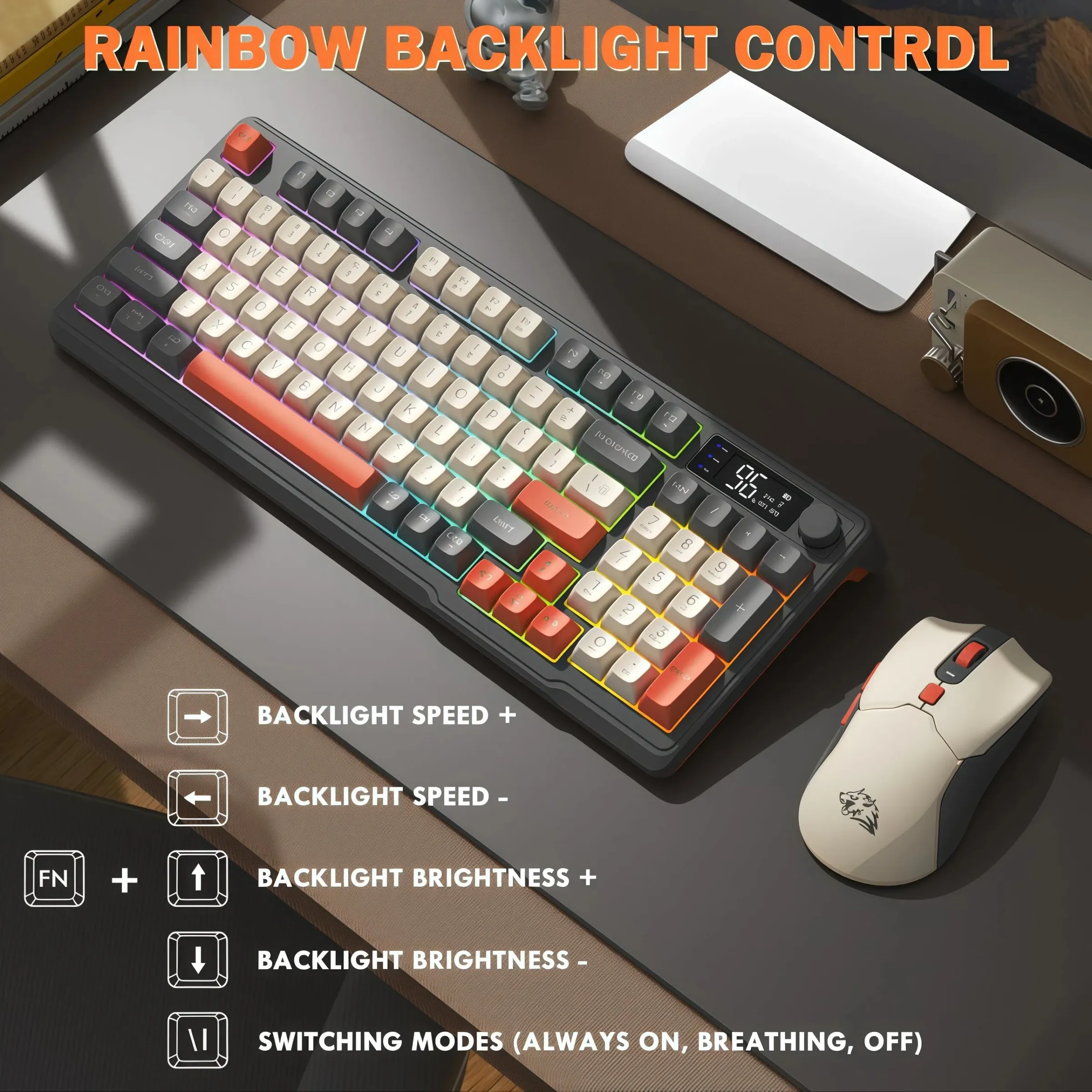 Ensemble clavier et souris sans fil Freewolf T96 pour le jeu, Bluetooth double mode, compatible PC et Mac 2