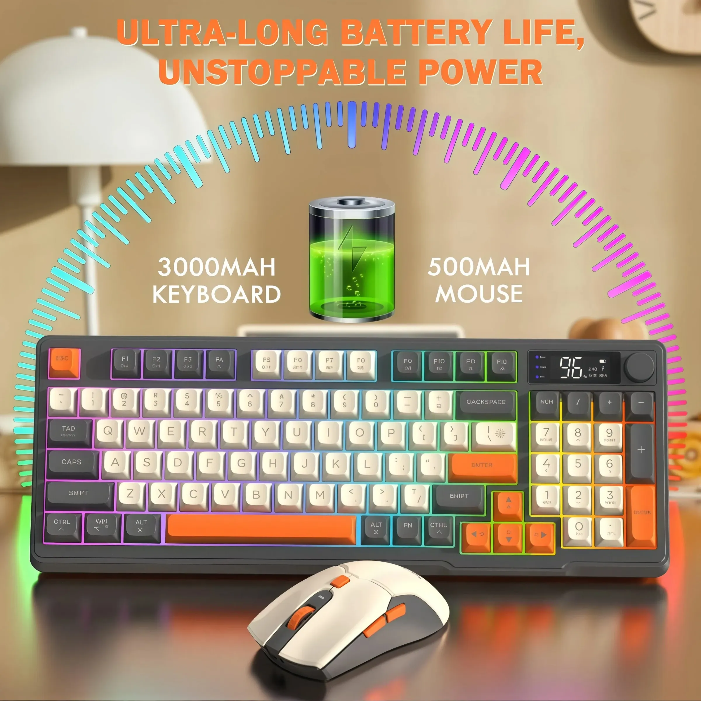 Ensemble clavier et souris sans fil Freewolf T96 pour le jeu, Bluetooth double mode, compatible PC et Mac 4