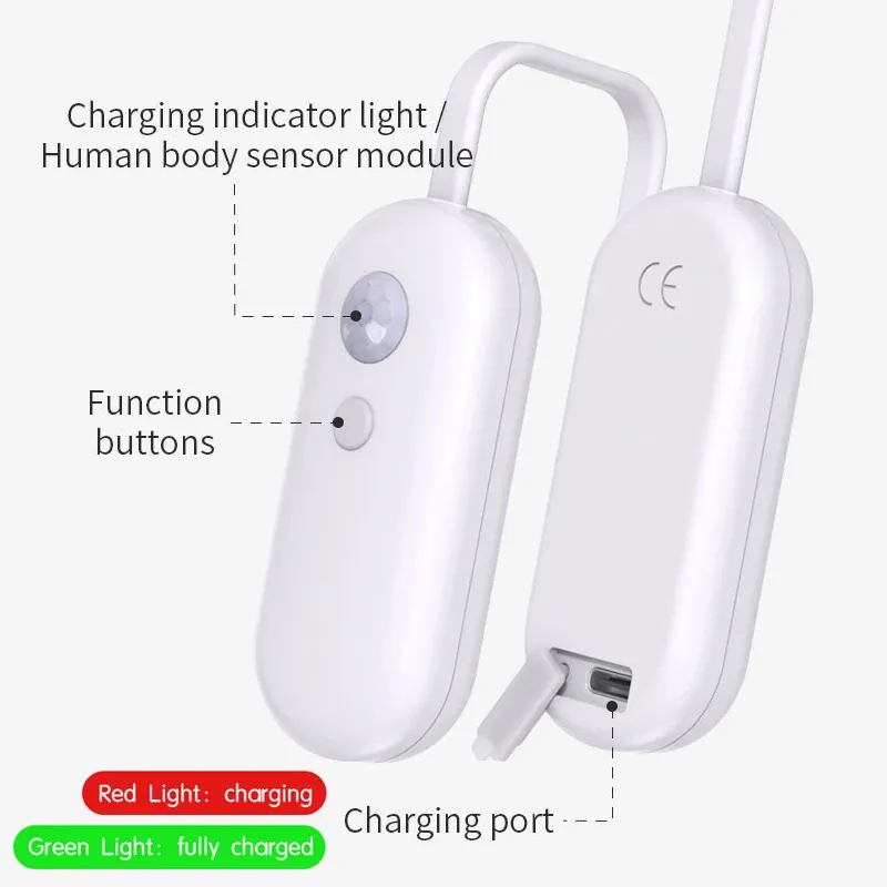 Veilleuse LED RVB intelligente à capteur de mouvement pour salle de bain, rechargeable par USB 2