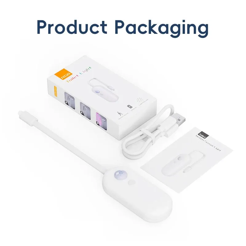 Veilleuse LED RVB intelligente à capteur de mouvement pour salle de bain, rechargeable par USB 5