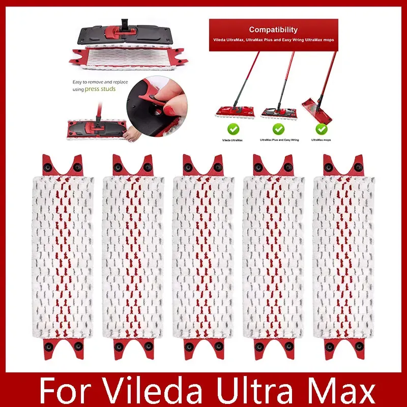 Tampons de rechange en microfibre pour balai plat Vileda Ultra Max, séchage rapide, lavables en machine - Image 1