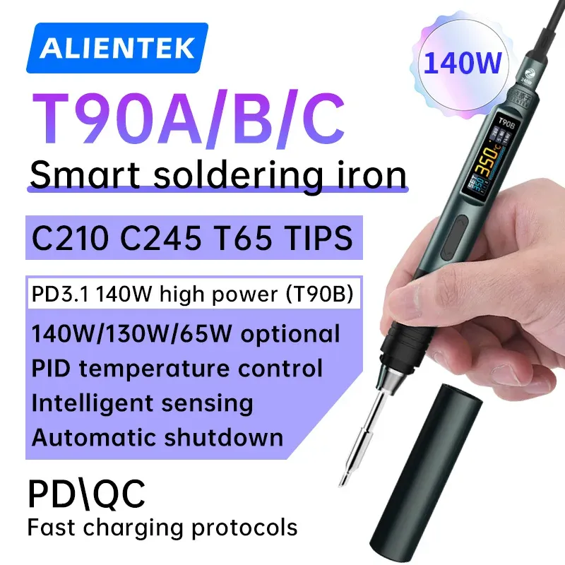 Station de soudage intelligente ALIENTEK T90, fer à souder PD 140 W à température réglable, alimentation DC 28 V, plage 80–450 °C, kit avec pointes C245, C210 et T65 - Image 1