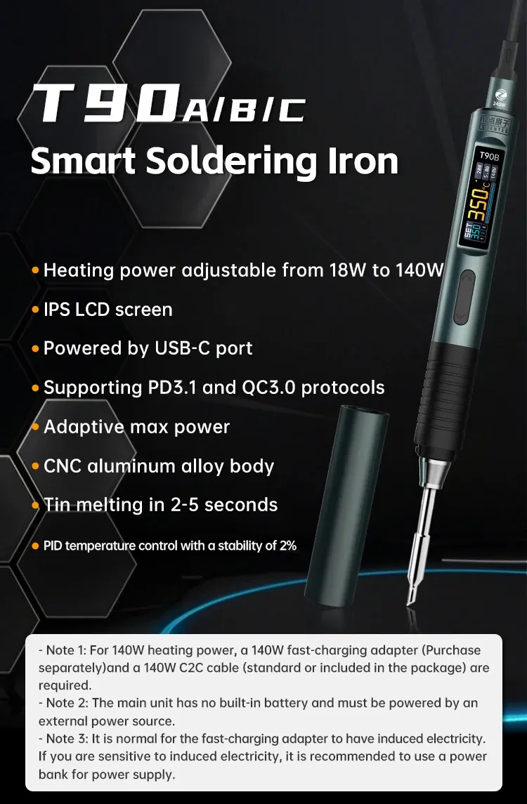 Fer à souder intelligent T90 ALIENTEK, vue d'ensemble