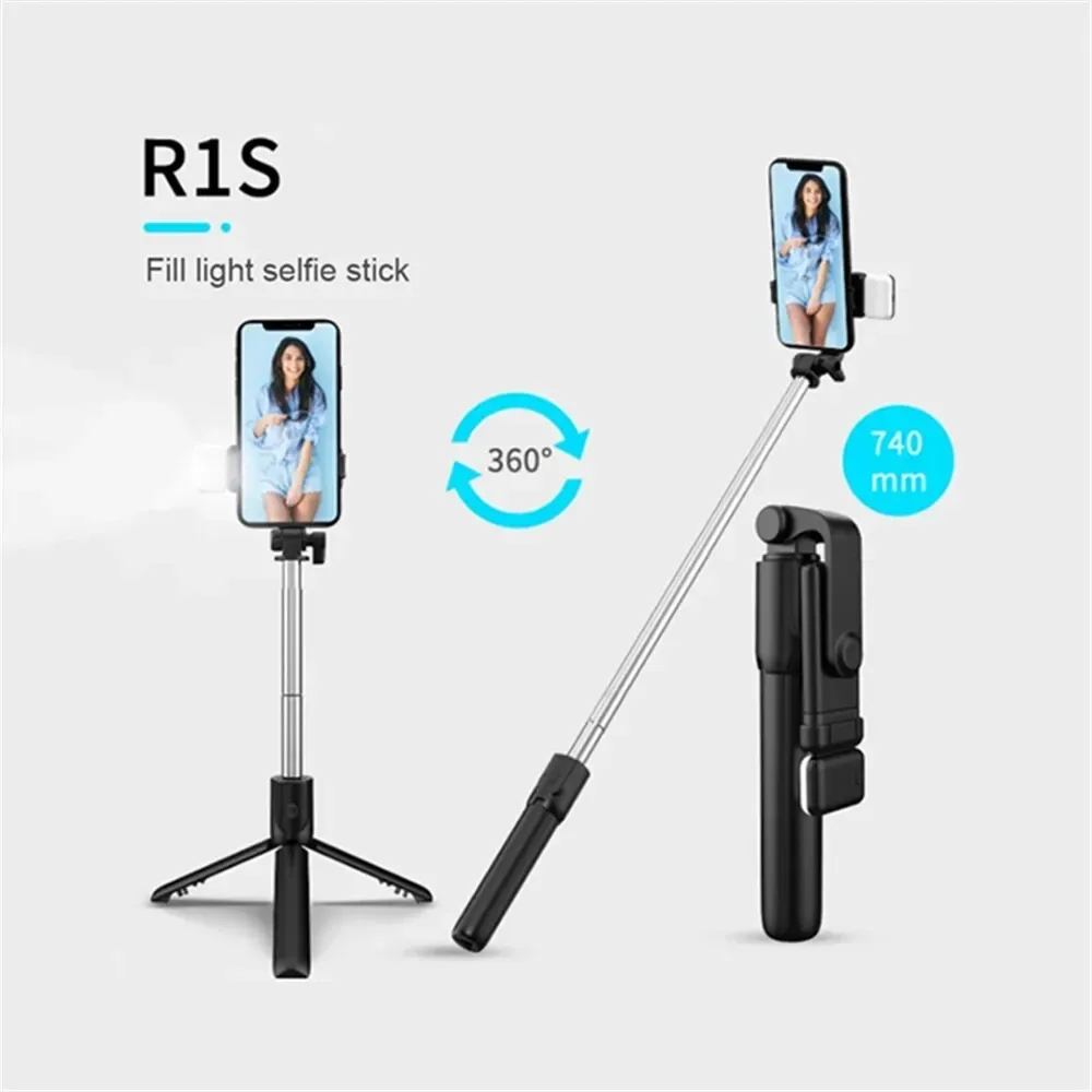 Trépied portable Bluetooth pour perche à selfie avec télécommande sans fil et lumière de remplissage 3