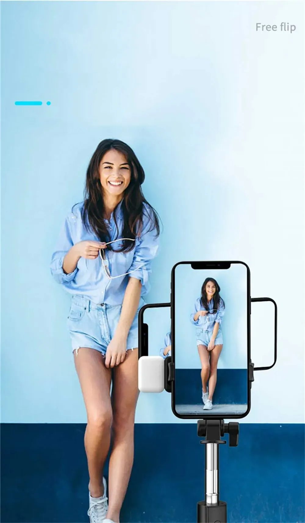 Trépied portable Bluetooth pour perche à selfie, lumière de remplissage