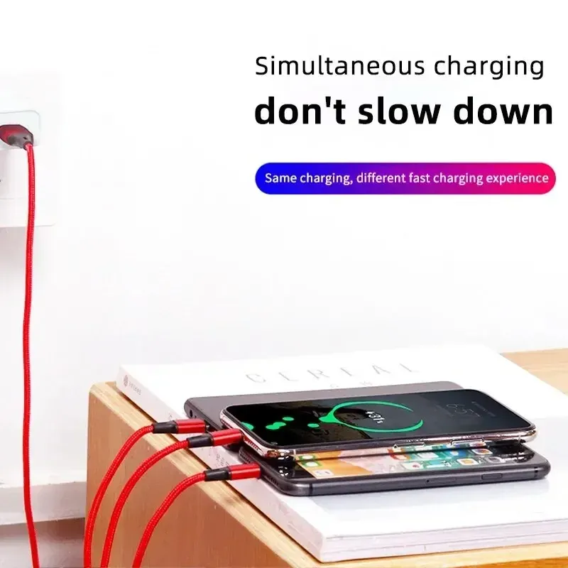 Câble USB 3 en 1 avec connecteurs Micro USB, USB-C et Lightning, charge rapide pour iPhone 11, 12, 13 Pro Max, Xiaomi et Samsung 3