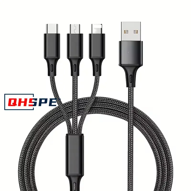 Câble USB 3 en 1 avec connecteurs Micro USB, USB-C et Lightning, charge rapide pour iPhone 11, 12, 13 Pro Max, Xiaomi et Samsung 1