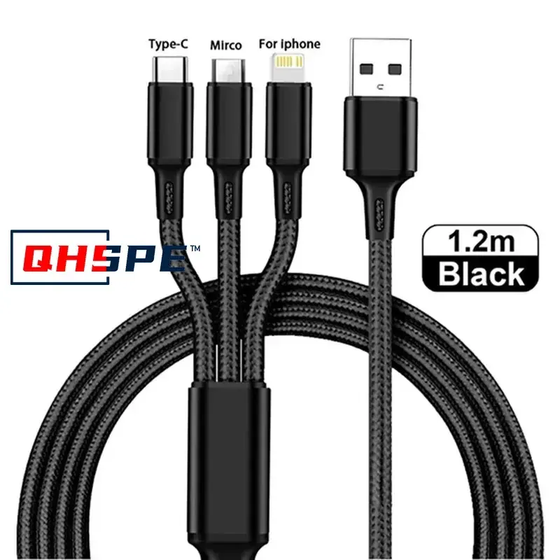 Câble USB 3 en 1 avec connecteurs Micro USB, USB-C et Lightning, charge rapide pour iPhone 11, 12, 13 Pro Max, Xiaomi et Samsung 8