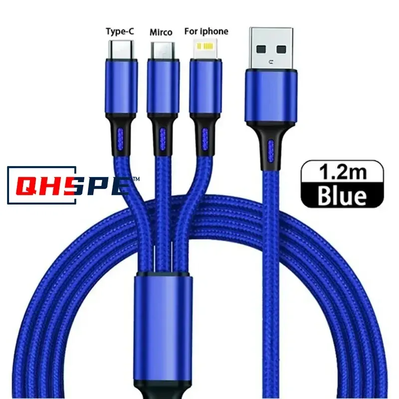 Câble USB 3 en 1 avec connecteurs Micro USB, USB-C et Lightning, charge rapide pour iPhone 11, 12, 13 Pro Max, Xiaomi et Samsung 7