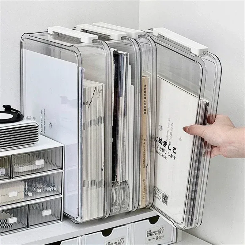 Organisateur de bureau transparent en acrylique pour documents A4, avec boîte de rangement anti-poussière pour papiers et cartes - Image 1
