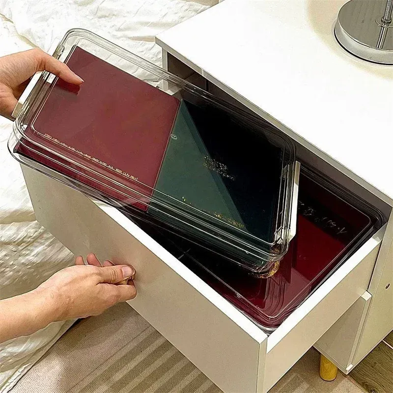Organisateur de bureau transparent en acrylique pour documents A4, avec boîte de rangement anti-poussière pour papiers et cartes 5
