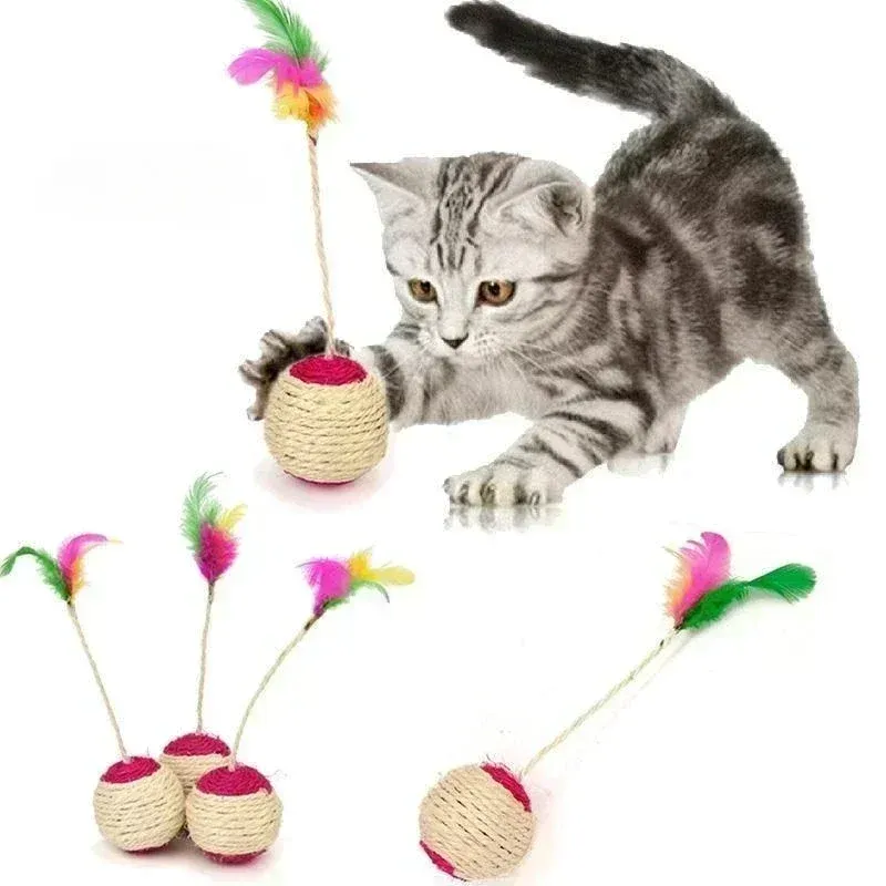 Jouet interactif à gratter en sisal avec plumes pour chaton - Image 1