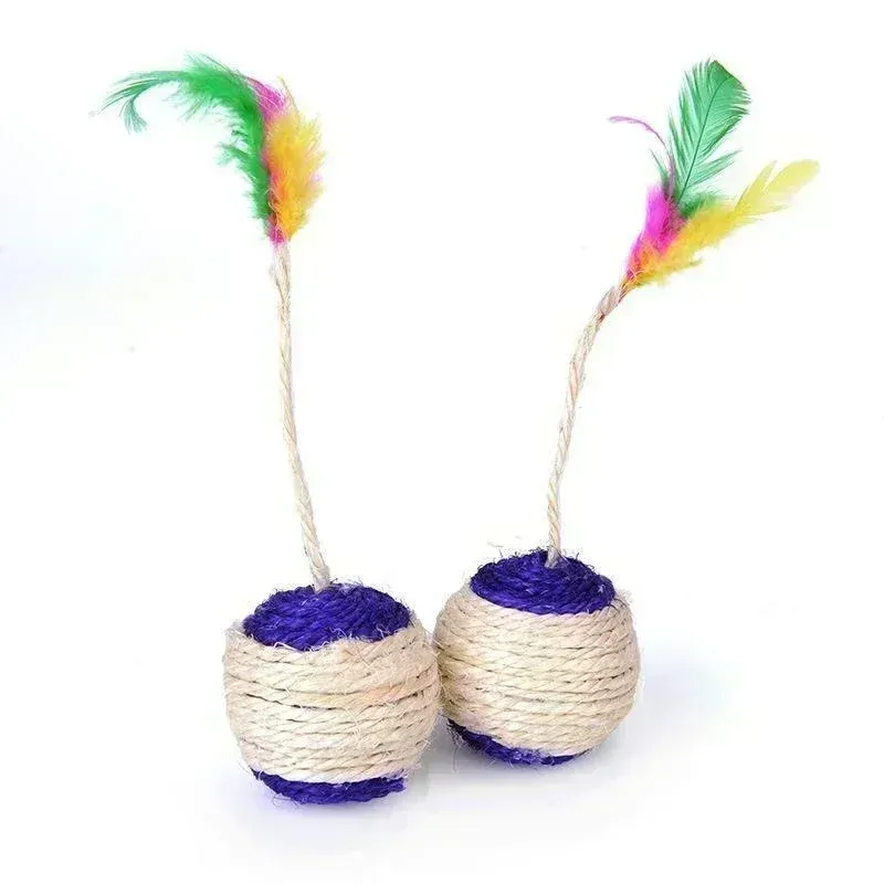 Jouet interactif à gratter en sisal avec plumes pour chaton 4