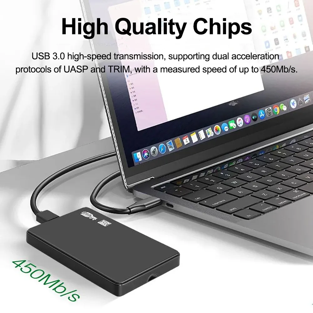 Boîtier USB 3.0 pour disque dur 2,5 pouces SATA et SSD, débit de transfert 5 Gbps, boîtier externe portable pour ordinateur portable 5