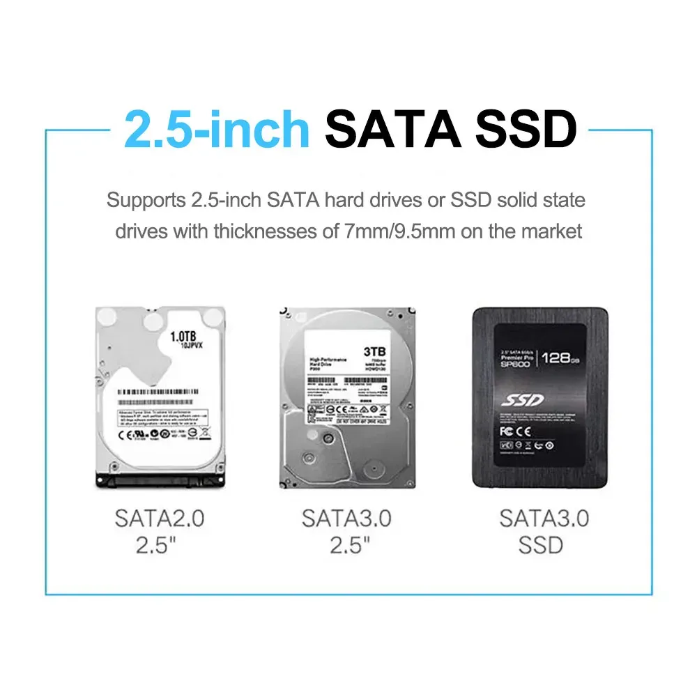 Boîtier USB 3.0 pour disque dur 2,5 pouces SATA et SSD, débit de transfert 5 Gbps, boîtier externe portable pour ordinateur portable 6