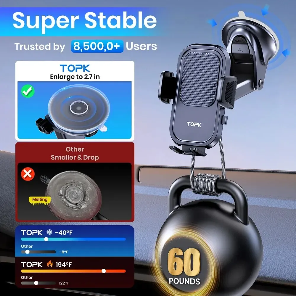 Support de téléphone pour voiture compatible iPhone à fixation par ventouse, accessoire auto pour smartphone 4