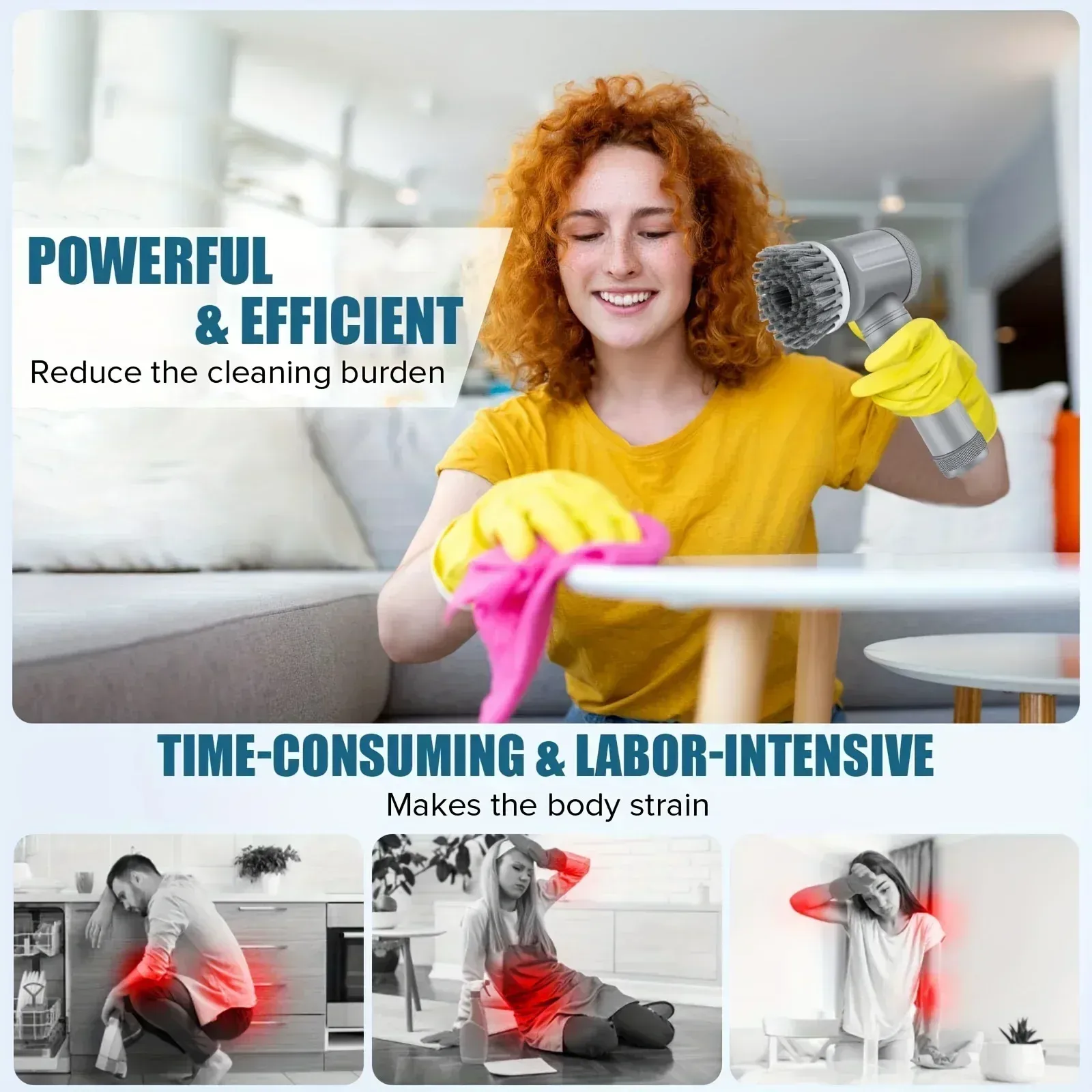 Brosse de nettoyage électrique rotative sans fil pour salle de bain, avec 5 têtes interchangeables 4