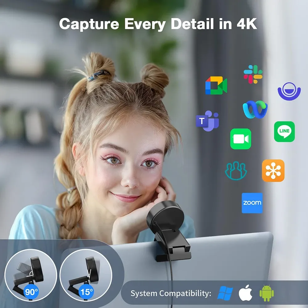 Webcam 4K avec microphone, mini caméra USB 1080p 60 fps pour ordinateur de bureau et portable, EMEET 6