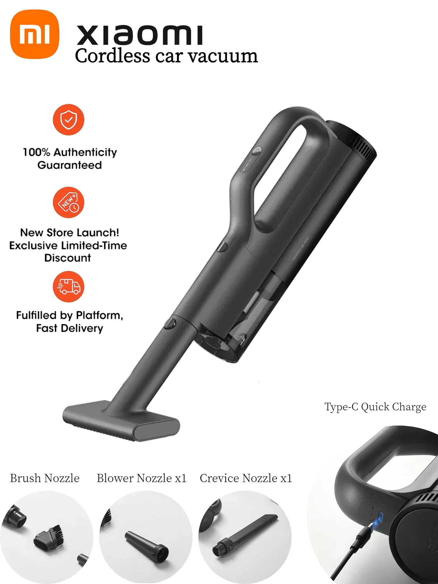Aspirateur de voiture Xiaomi sans fil, vue de présentation