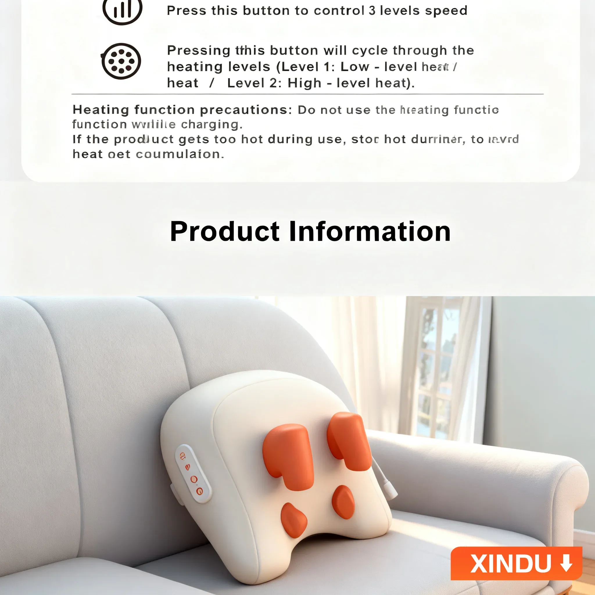 Masseur d'oreiller portable et sans fil pour le cou et les épaules, avec fonction chauffante et massage professionnel 4