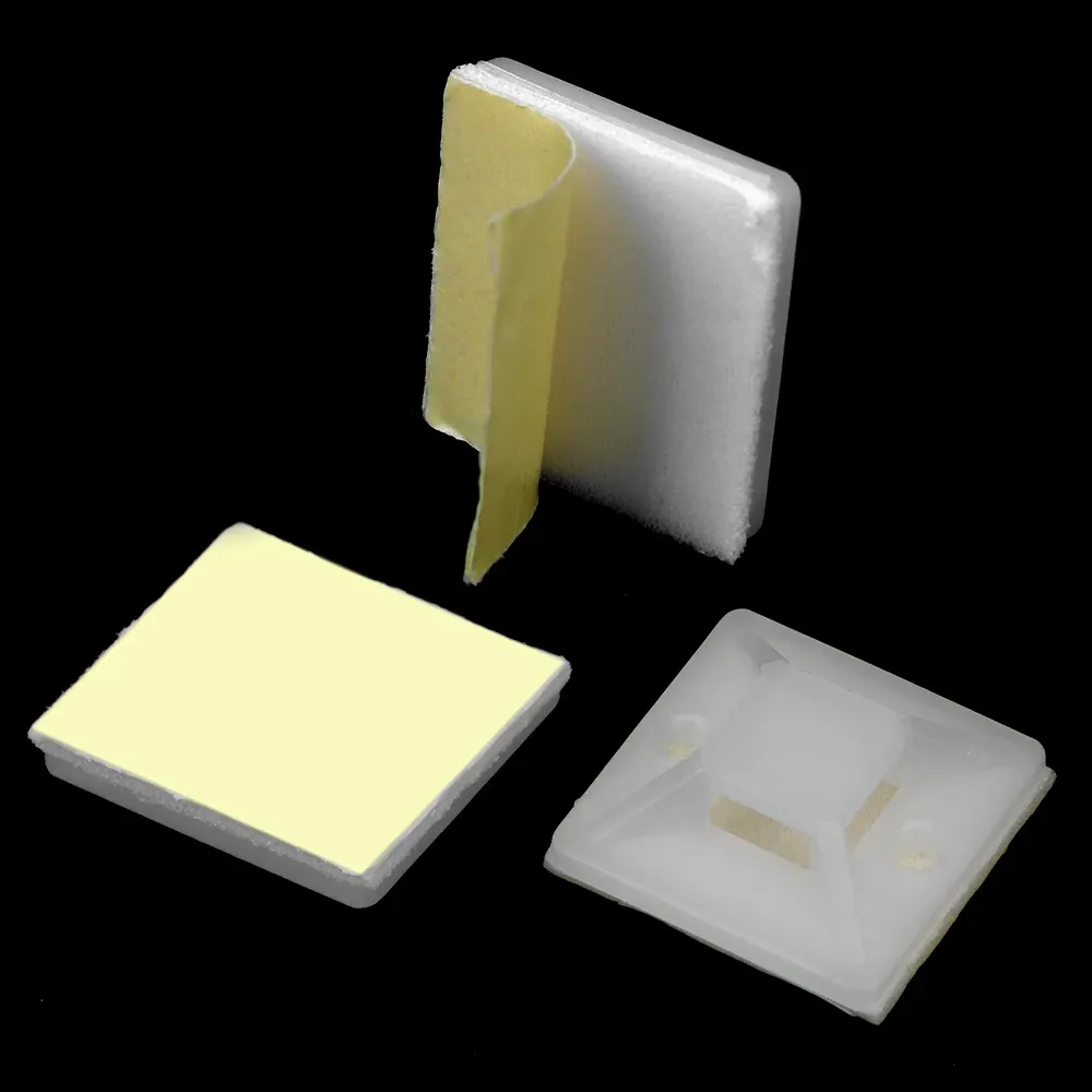 Pinces de fixation auto-adhésives blanches pour siège, lot de 100, support mural pour fil à fermeture éclair, base d'attache de câble 2 cm x 2 cm 2