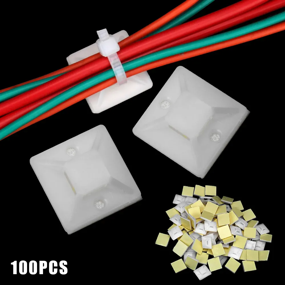 Pinces de fixation auto-adhésives blanches pour siège, lot de 100, support mural pour fil à fermeture éclair, base d'attache de câble 2 cm x 2 cm 1