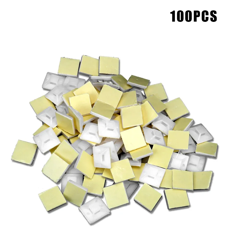 Pinces de fixation auto-adhésives blanches pour siège, lot de 100, support mural pour fil à fermeture éclair, base d'attache de câble 2 cm x 2 cm 7