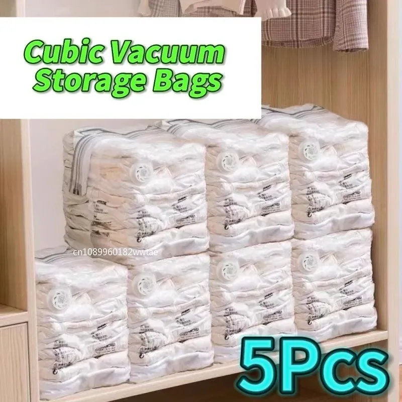 Sacs de rangement sous vide cubiques, grands sacs de rangement en plastique pour vêtements, couvettes et couvertures, sacs à compression, lot de 1 à 5 pièces - Image 1