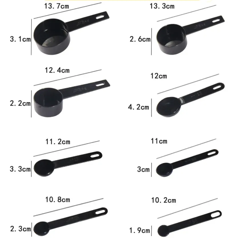 Ensemble d'ustensiles de mesure pour cuisine présenté en détail
