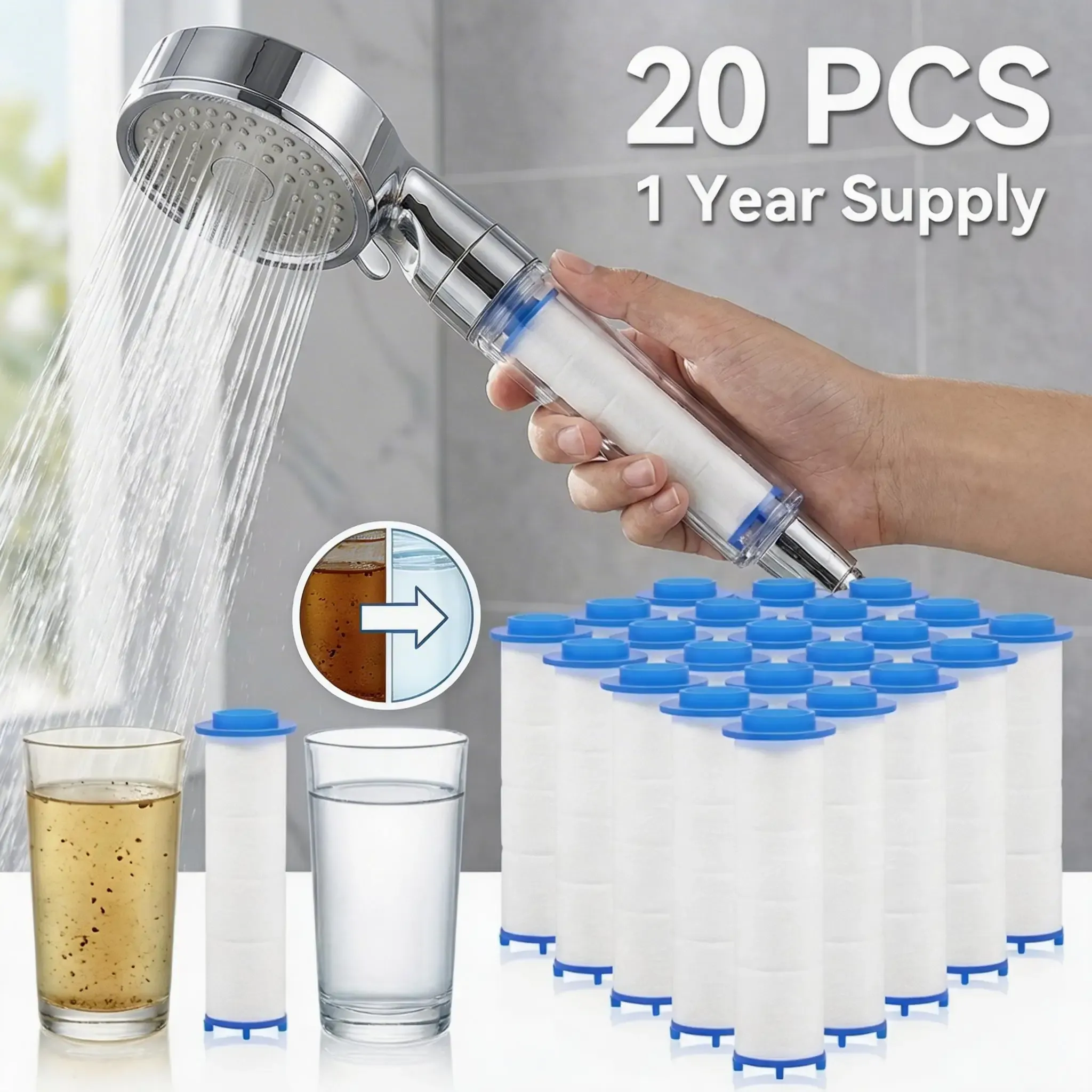Lot de 20 cartouches filtrantes de rechange en coton PP pour pommeau de douche