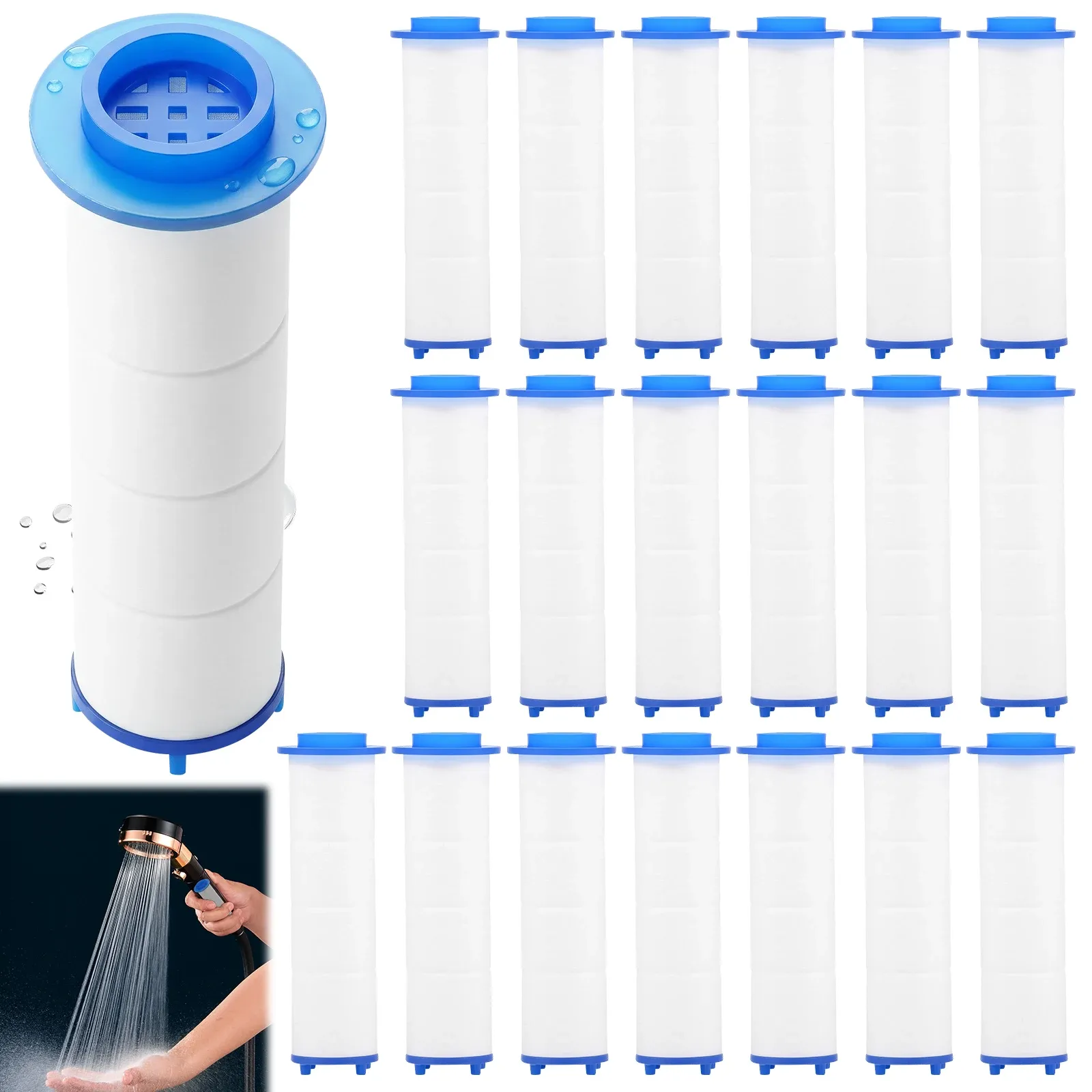 Lot de 20 cartouches filtrantes de rechange en coton PP pour pommeau de douche 7
