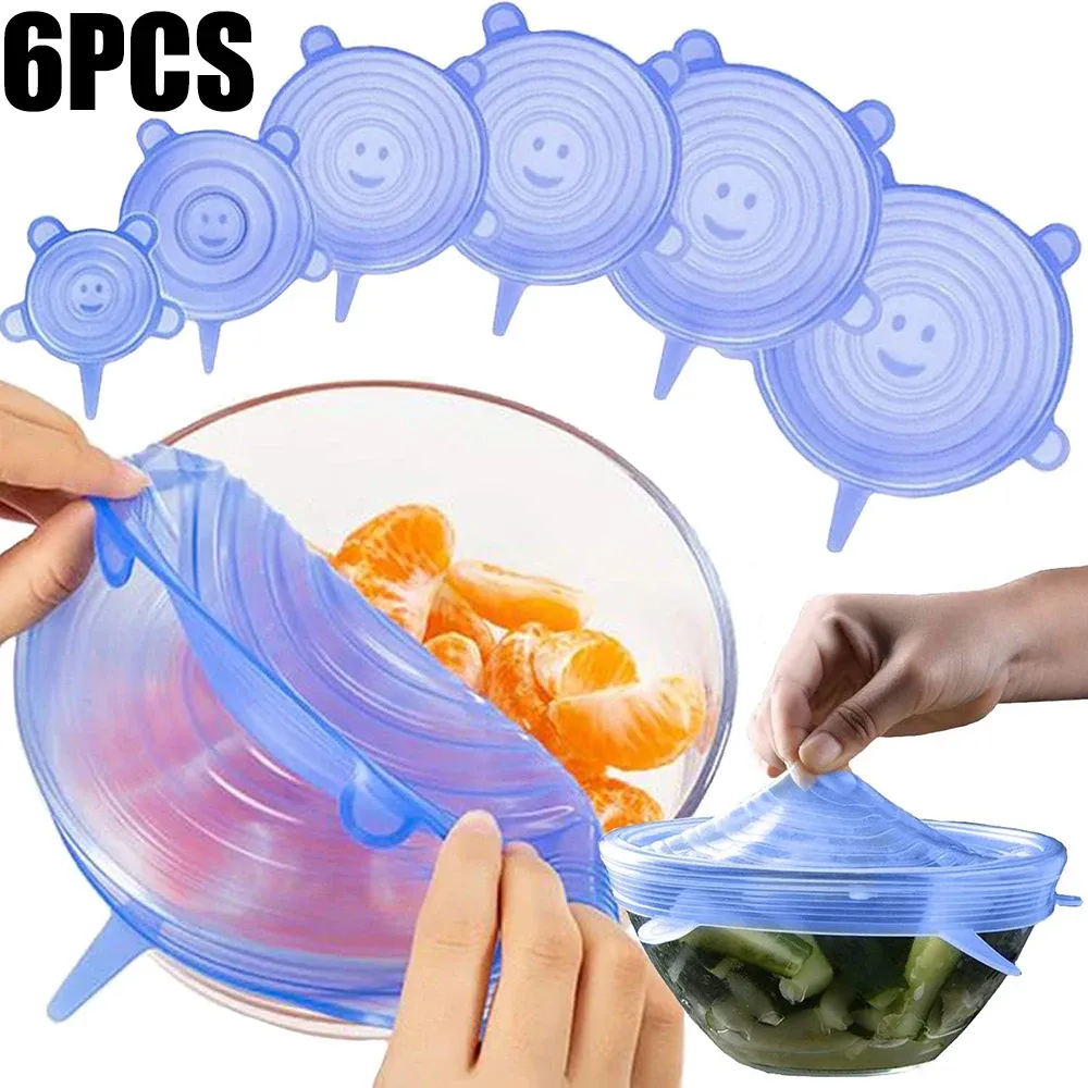 Lot de 6 couvercles de conservation en silicone de qualité alimentaire, réutilisables et hermétiques, universels