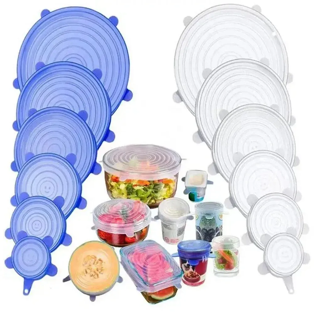 Lot de 6 couvercles de conservation en silicone de qualité alimentaire, réutilisables et hermétiques, universels 5