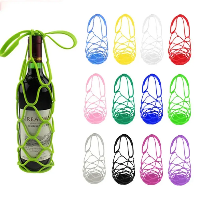 Sac de rangement réutilisable en silicone lavable pour bouteille de vin, avec tapis et panier en maille pour pique-nique - Image 1