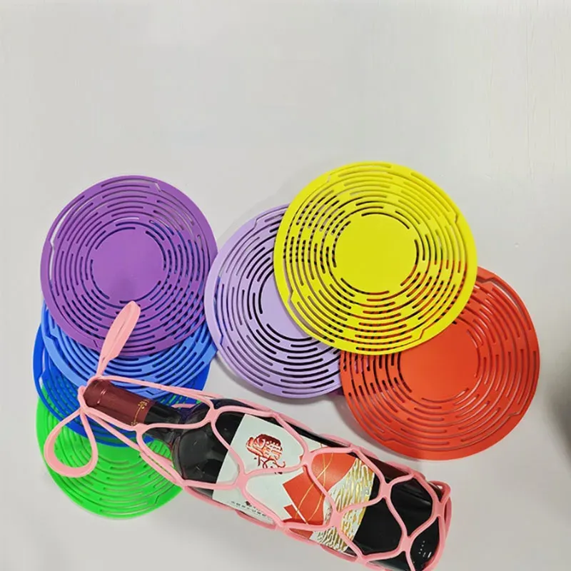 Sac de rangement réutilisable en silicone lavable pour bouteille de vin, avec tapis et panier en maille pour pique-nique 3