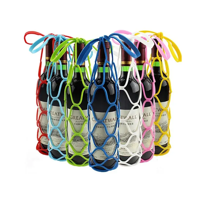 Sac de rangement réutilisable en silicone lavable pour bouteille de vin, avec tapis et panier en maille pour pique-nique 5