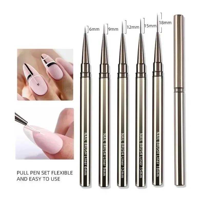 Pinceaux à rayures pour ongles, tailles 6, 9, 12, 15, 18 et 25 mm 2