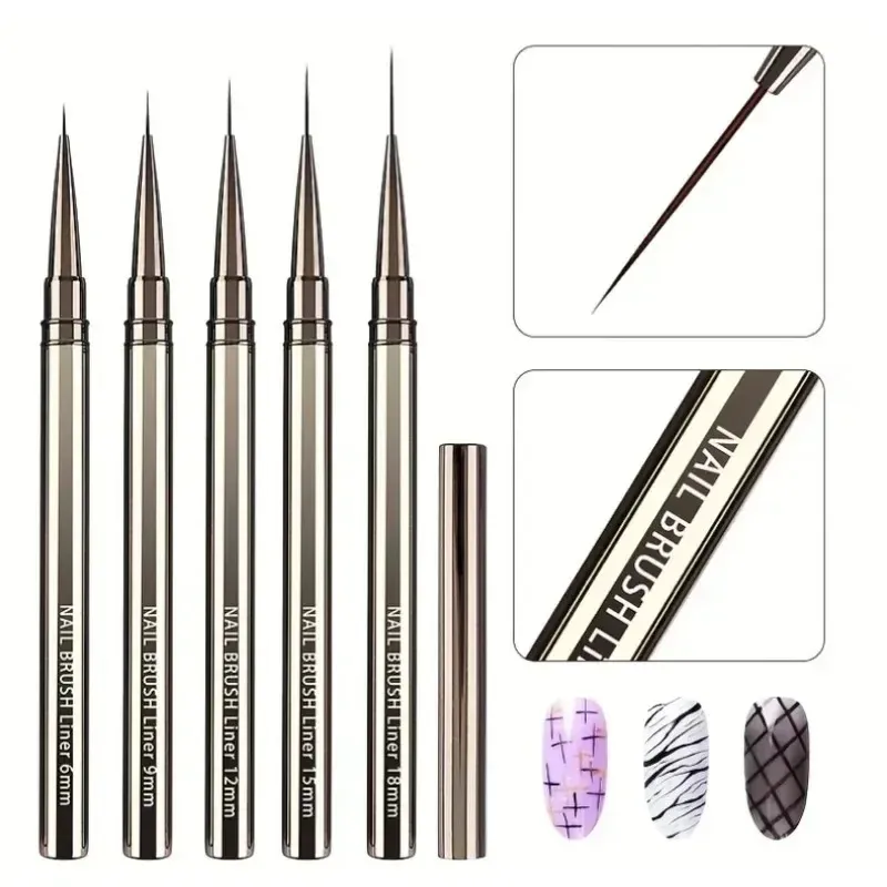 Pinceaux à rayures pour ongles, tailles 6, 9, 12, 15, 18 et 25 mm 4